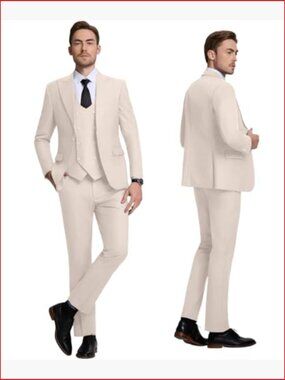 Men's 3 Piece Slim Fit Suit Set Double Breasted Wedding Groom Prom Tuxedo